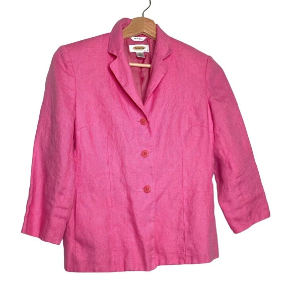 Talbots Womens Pink 100% Irish Linen Buttons Cardigan Jacket Blazer 3/4 Sleeve 2 - Picture 2 of 12